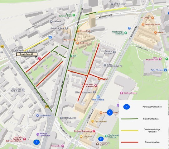 Parkkarte Hautarzt DermAP Essen – Lenaustraße 12
